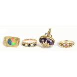 Four 9ct yellow gold dress rings, various sizes, combined approx 18.4g.Additional InformationIn
