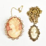 A 9ct yellow gold framed cameo brooch, and a 9ct yellow gold framed cameo pendant on 9ct yellow gold