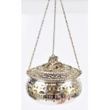GEORGE NATHAN & RIDLEY HAYES; a George V hallmarked silver pomander with a chain suspension, pierced