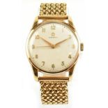 OMEGA; a gentleman's 9ct gold wristwatch, the circular dial with Arabic numerals, on 9ct gold mesh