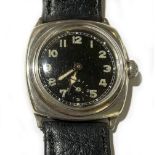 BENSON'S OF LONDON; a 1940s gentleman's silver cased military style mechanical wristwatch, the