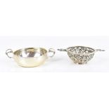 GEORGE NATHAN & RIDLEY HAYES; a Victorian hallmarked silver twin handled pierced bowl in the form of