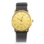 OMEGA; a gold plated and stainless steel backed Constellation quartz wristwatch on Omega strap