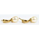 A pair of 9ct yellow gold and pearl earrings, each with butterfly back, length of drop 1.8cm, approx