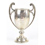 S BLACKENSEE & SONS; a George V hallmarked silver twin handled pedestal trophy cup, with