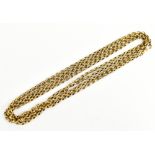 A gold plated or pinch beck long guard with 9ct yellow gold clasp, length 78cm.Additional