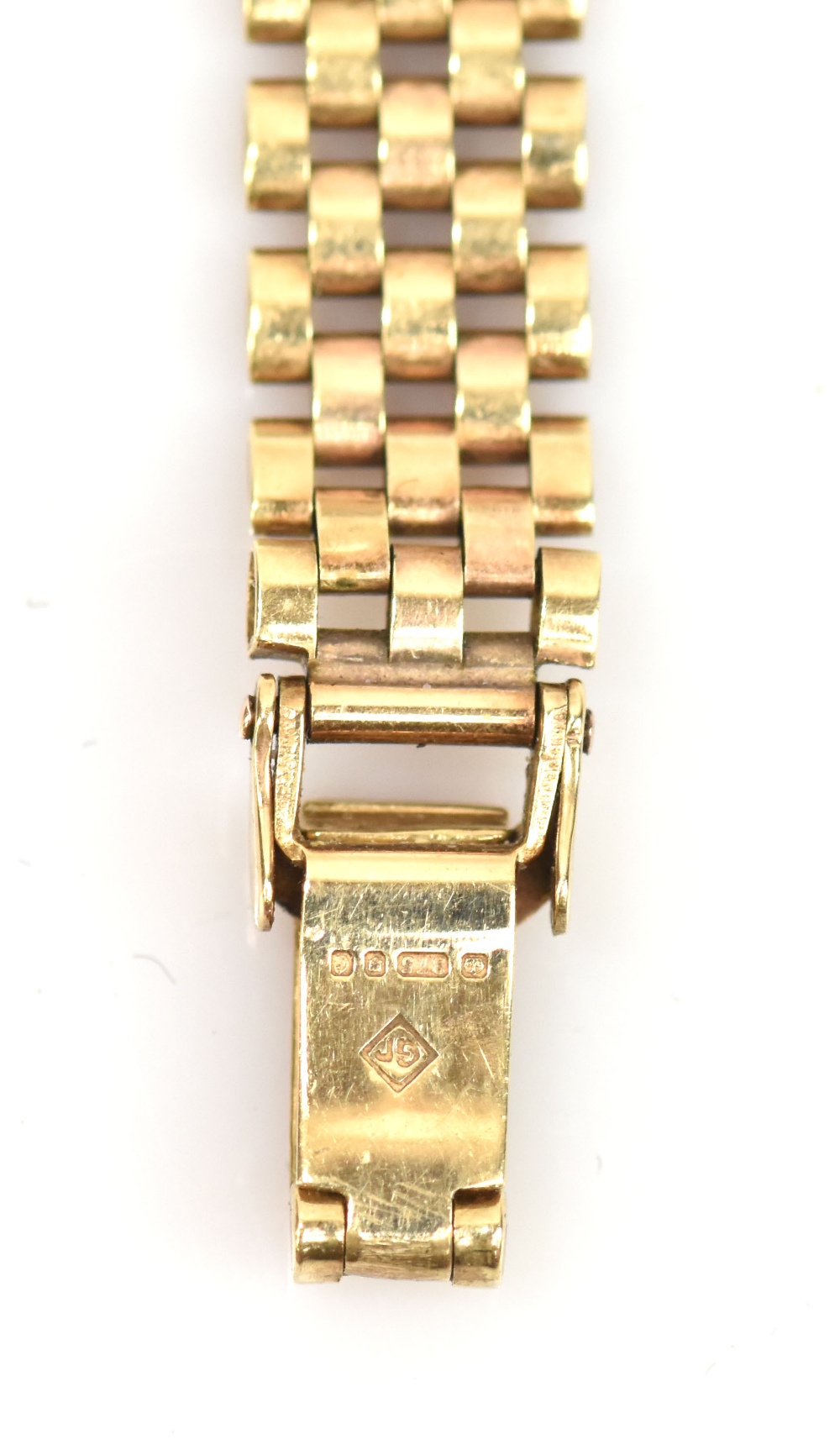 LONGINES; a lady's 9ct gold wristwatch, the rectangular dial set with batons, with 9ct gold strap, - Image 6 of 7