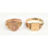 Two 9ct yellow gold gentlemen's signet rings, one monogrammed HE, size Q 1/2, combined approx 8.