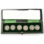 LEVI & SALAMAN; a set of six Edward VII hallmarked silver shirt buttons, with repoussé detail