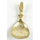 MARIUS HAMMER; a 925 silver gilt anointing spoon with cast handle and chased bowl, impressed marks