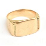 An 18ct yellow gold plain signet ring inscribed to the interior 'M to F, 12.10.43, London',