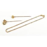 A 9ct yellow gold bracelet and two stick pins, combined approx 6g (3).Additional InformationPins