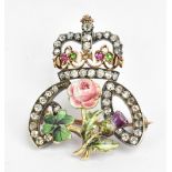 A rare yellow metal diamond and enamel decorated brooch made to commemorate the coronation of Edward