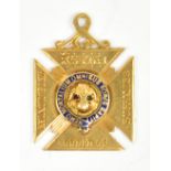 ROYAL ORDER OF BUFFALOES; an 18ct yellow gold and enamelled pendant inscribed 'Central Ben Fund .G.