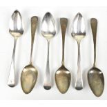 Six assorted 19th century hallmarked silver teaspoons, each with engraved initials to the