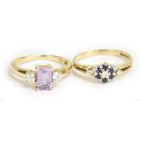 Two 9ct yellow gold dress rings, size N 1/2 and P 1/2, combined approx 4.5g (2).Additional