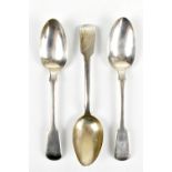 CHARLES ELEY; a pair of George IV hallmarked silver dessert spoons, each with engraved initials EB
