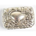 JOSEPH GLOSTER; an Elizabeth II hallmarked silver snuff box of rectangular form, with repoussé