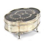 DEAKIN & FRANCIS; a George V hallmarked silver and inlaid tortoiseshell trinket box of quatrilobed