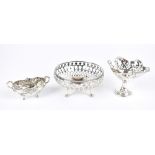 ES BARNSLEY & CO; a George V hallmarked silver bonbon dish with pierced floral decoration and raised