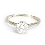 An 18ct white gold diamond solitaire ring, the brilliant cut stone approx 1.35cts, in eight claw