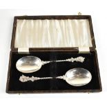 CHRISTOPHER JOHNSON & CO; a pair of Victorian hallmarked silver spoons with cast handle and rope