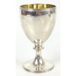 CHARLES ALDRIDGE; a good George III hallmarked silver goblet with gilt washed interior, reeded rim