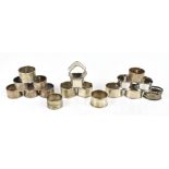A collection of silver plated napkin rings.Additional InformationTarnishing and toning throughout.