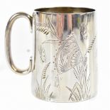 EDWARD HUTTON; a late Victorian hallmarked silver aesthetic movement christening cup engraved with