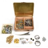 A small group of costume jewellery, including a pair of gilt metal and banded agate ear studs,
