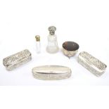 A small group of silver and white metal comprising small tortoiseshell lidded jewellery box,