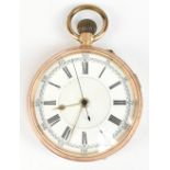 A 9ct yellow gold crown wind open face centre seconds pocket watch, the white enamelled dial set