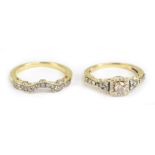 LE VIAN; a 14ct yellow gold and diamond set ring with a matching half eternity ring, size J 1/2