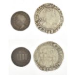 A James I (reigned England 1603-25) shilling and a James II 1687 Maundy 4d (2).Additional