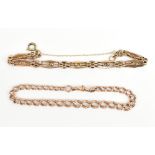 A 9ct rose gold bracelet, length 23cm, and a further 9ct yellow gold bracelet with safety chain,