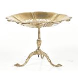 ROBERTS & BELK; a George V hallmarked silver pierced bonbon dish in the form of a tripod table, with