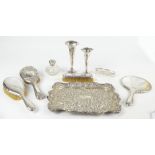 A group of variously hallmarked silver items including an Edward VII hallmarked silver repoussé