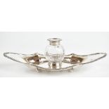 SIBRAY, HALL & CO; a Victorian hallmarked silver desk stand of oval form, with cast beaded detail,