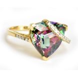 A 9ct yellow gold iridescent diamond set dress ring of elaborate design, size L 1/2, approx 6.1g.