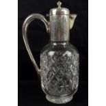 JAMES DIXON & SONS; an Edwardian hallmarked silver mounted cut glass claret jug with hinged domed
