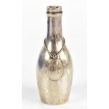 An American stainless steel mace pot modelled in the form of a wine bottle, with chain and oval