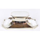 ASPREY & CO LTD; a hallmarked silver double inkwell of rectangular form, with part engine turned