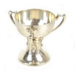 HAWKSWORTH EYRE & CO; a George V hallmarked silver miniature tyg, Sheffield 1922, height 6cm, approx