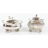 SOLOMON HOUGHAM (PROBABLY); two George III hallmarked silver lidded salts of rounded rectangular