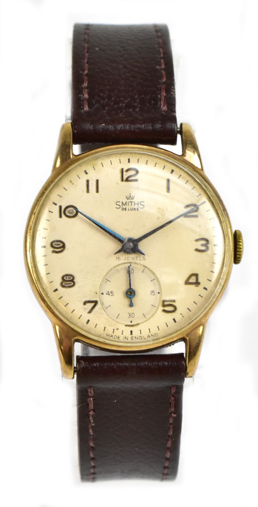 SMITHS; a 9ct yellow gold cased 'De Luxe' mechanical railway service presentation wristwatch, the