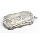 NATHANIEL MILLS; a Victorian hallmarked silver vinaigrette of shaped oval form with cast detail of