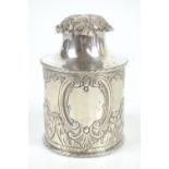 WILLIAMS (BIRMINGHAM) LTD; an Edwardian hallmarked silver tea canister, with pull-off floral