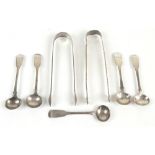 Two pairs of hallmarked silver sugar nips and five various hallmarked silver Fiddle pattern cruet