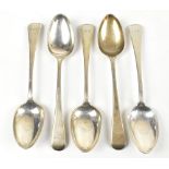 ELIZABETH EATON; a set of five Victorian hallmarked silver teaspoons engraved with initials JHW to