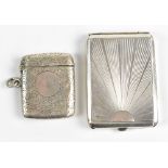 H & H; a George VI hallmarked silver matchbox holder, with chased sunburst detail to the cover,